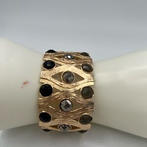 Vintage-Style Gold-Tone and Black Stretch Bracelet